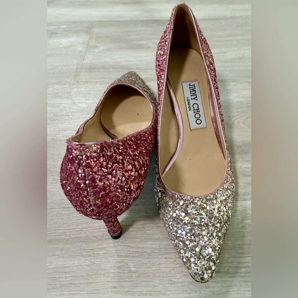 Jimmy Choo Pumps Women Size 35-4.5 Pink Silver Glitter Romy Pointed Toe Sparkle - Picture 8 of 15